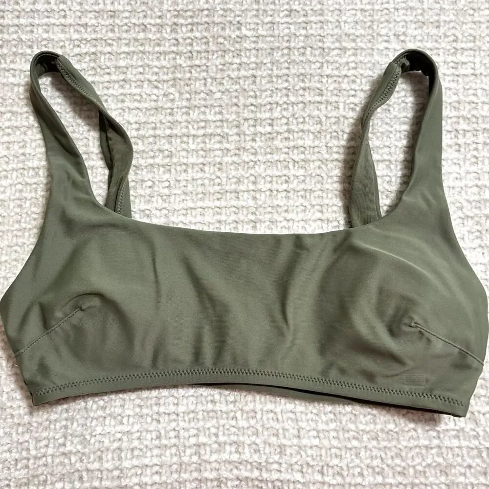 Aerie Scoop Neck Seamless Bralette Olive Green S Small Minimalist Soft Stretch